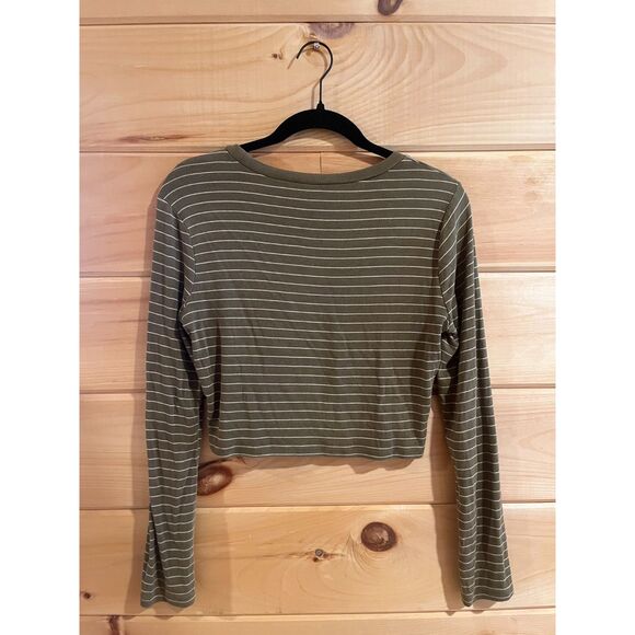 Green and White Striped Grunge Long Sleeve Shirt - Picture 3 of 4